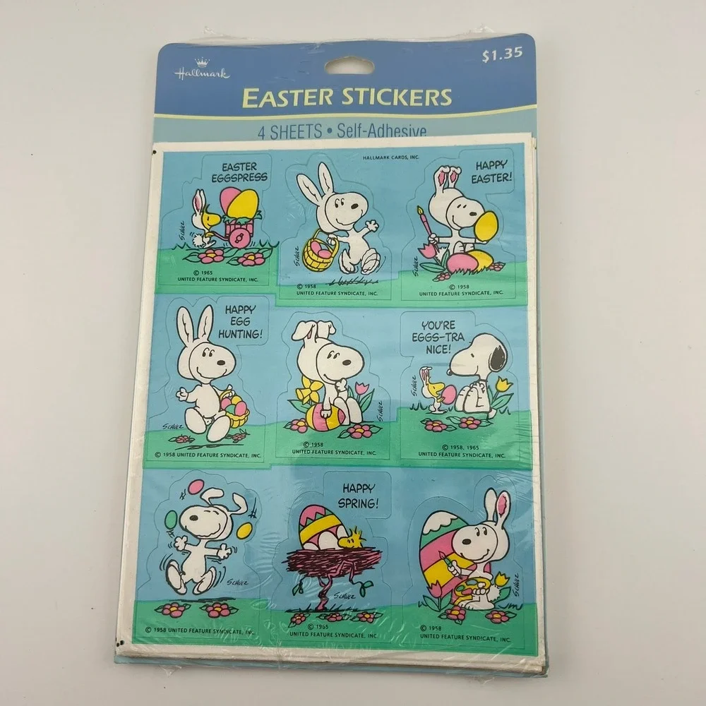 Vintage Hallmark Peanuts Easter Stickers Snoopy‎ Sealed 4 Sheets NOS